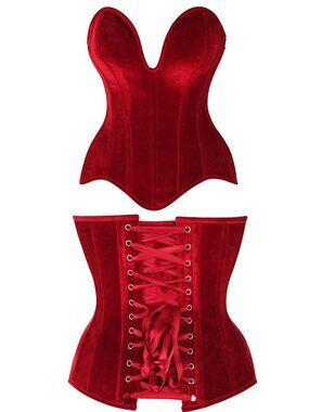 Daisy Corset Size L Steel Boned Dark Red Velvet Plunge Neckline Overbust NEW